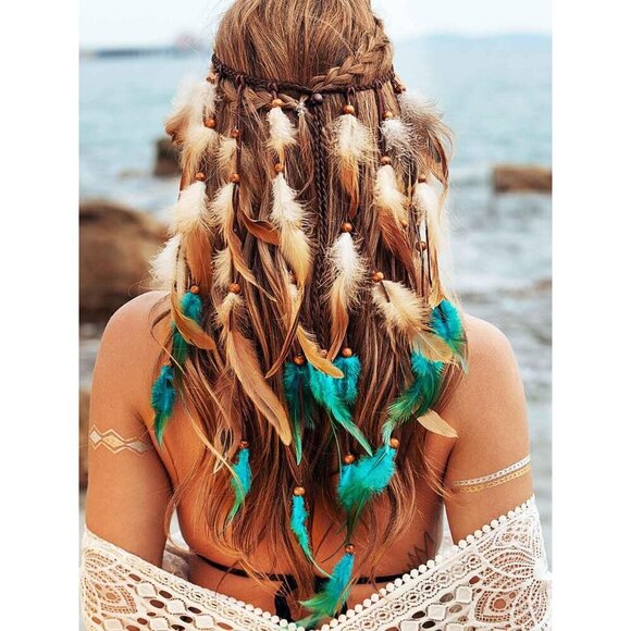 Boho Feather Headband for Women Gypsy Headpiece Cotton Polyester Adjustable main image 6
